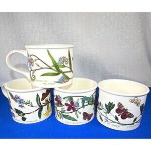 Portmeirion Botanic Garden Flat Bottom Drum Cup Mugs Set of 4 Made in England